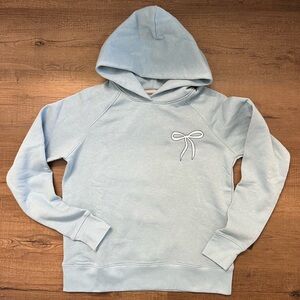 Blue bow embroidered hoodie sweatshirt